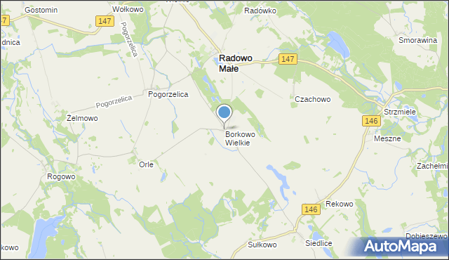 mapa Borkowo Wielkie, Borkowo Wielkie gmina Radowo Małe na mapie Targeo